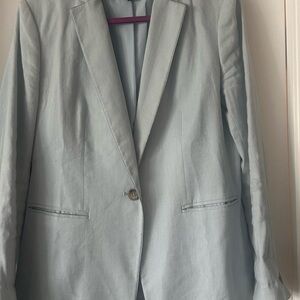 Linen single light blue button jacket